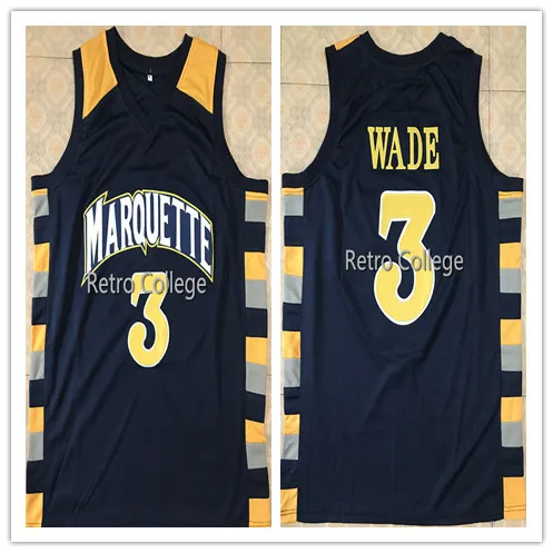 

3 Dwayne Wade College Marquette Retro Throwback Stitched Basketball Jersey Embroidery any name and number