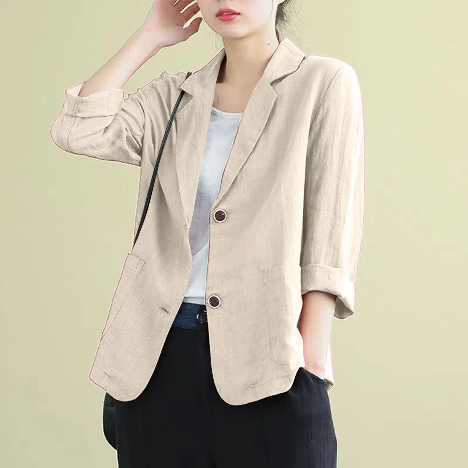 Куртка женская демисезонная из хлопка и льна Свободный Повседневный Блейзер