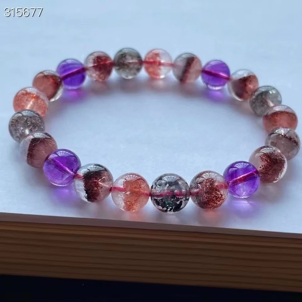 

Natural Purple Super Seven 7 Red Lepidocrocite Rutilated Quartz Bracelet 9.3mm Clear Round Beads Crystal Women Men AAAAAAA