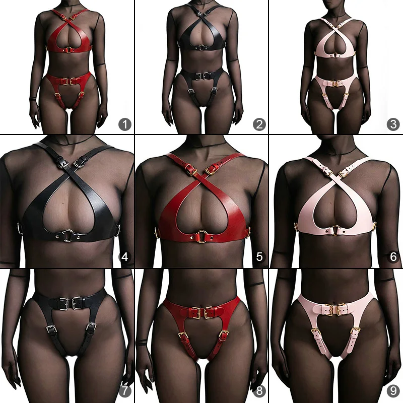 Sexy Women PU Leather Harness Belt Set Punk Body Suspender Strap Garter Belts Sexy Exotic Leather Garter Suspenders Lingerie