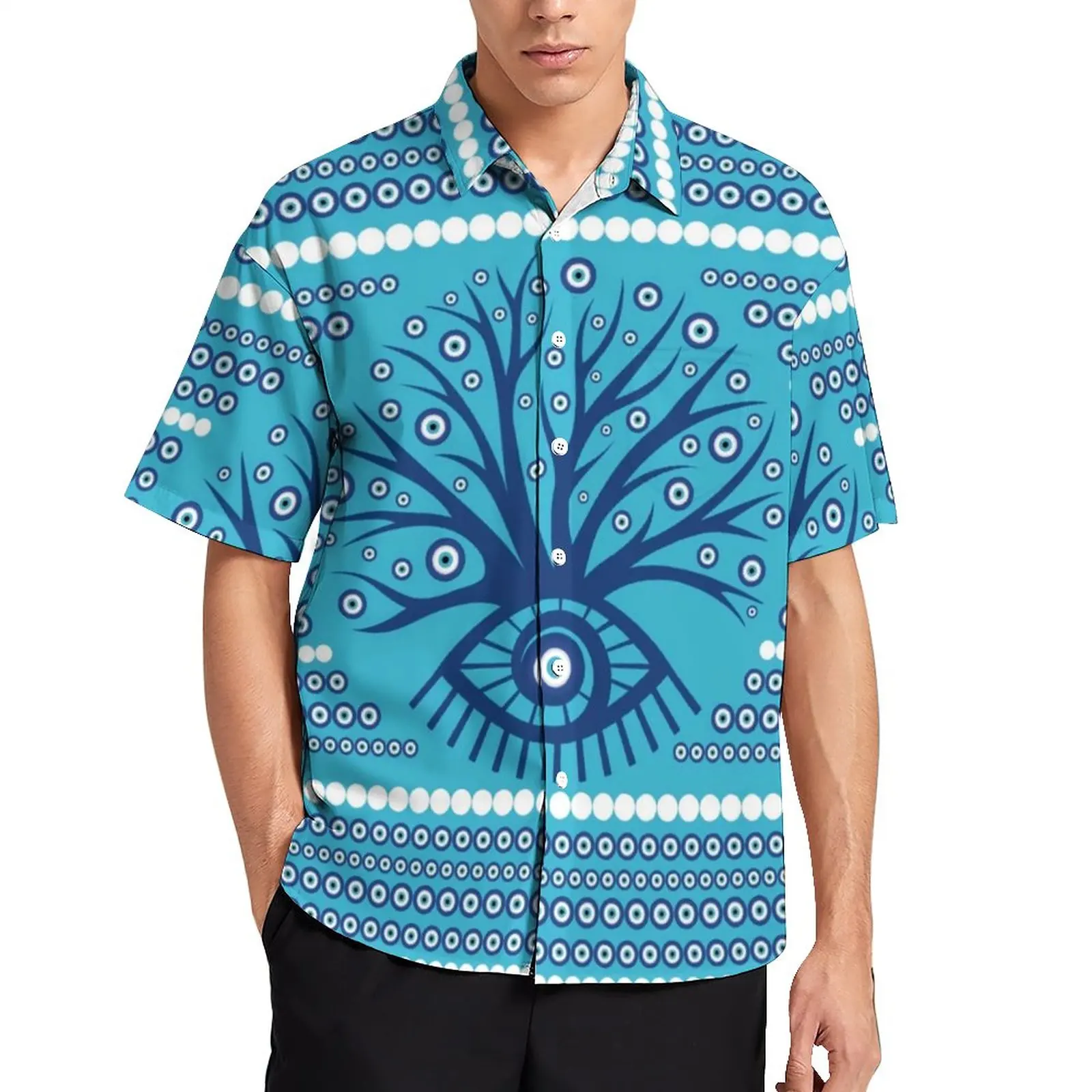 

Рубашка мужская пляжная свободного покроя с изображением греческого глаза, голубого неба