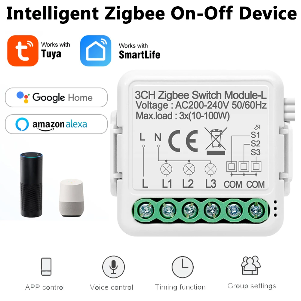 

Модуль выключателя света Tuya ZigBee, умный переключатель на 1, 2, 3 клавиши, поддержка таймера, двухстороннее управление, работает с Alexa Google Home Smart ...