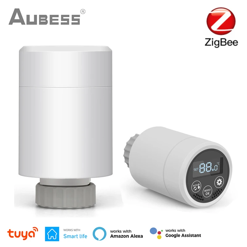 

Aubess ZigBee Thermostat Tuya Radiator Actuator Valve Smart Programmable TRV Temperature Controller Alexa Google Voice Control