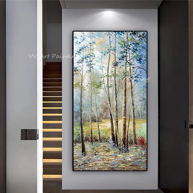 Высокое Качество ручная роспись большой размер наружный пейзаж дерево лес