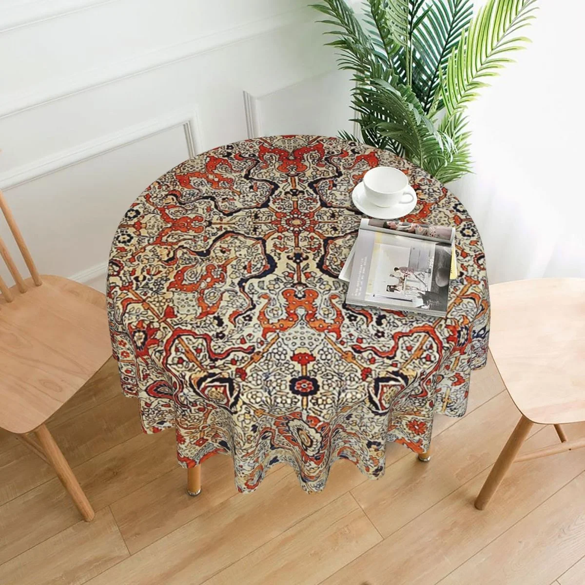 

Antique Persian Tabriz Boho Hippi Tablecloth Tablecloths Polyester Printed Dustproof Round Manteles for Dining Table Gift
