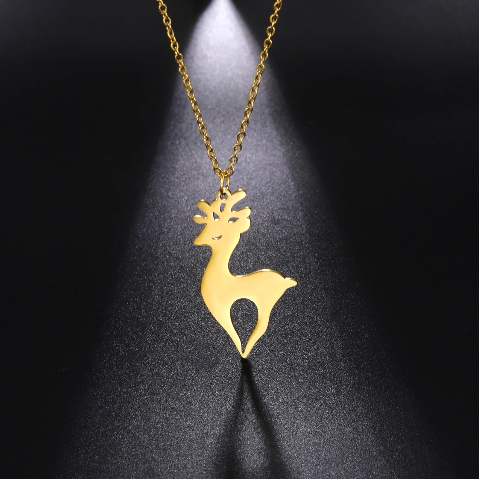 

Antlers Elk Pendant Necklace Women's Stainless Steel Jewelry Fashion Charm Necklace for Lovers Memory Birthday Gifts