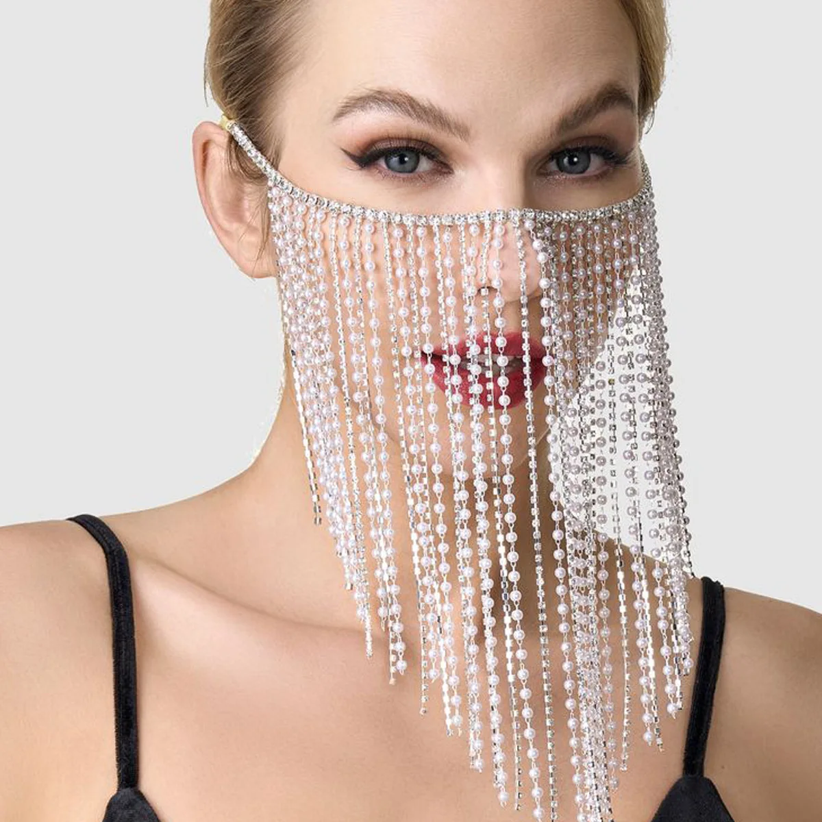 Stonefans новая жемчужная маска с бахромой и стразами повязка на голову для лица