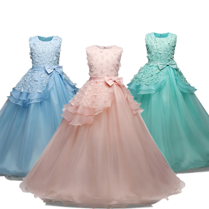 

2021 Flower Girl Dress Pink Party Pageant First Communion Wedding Dress Teenager Kids Children Prom Gown Dress for Graduatiion