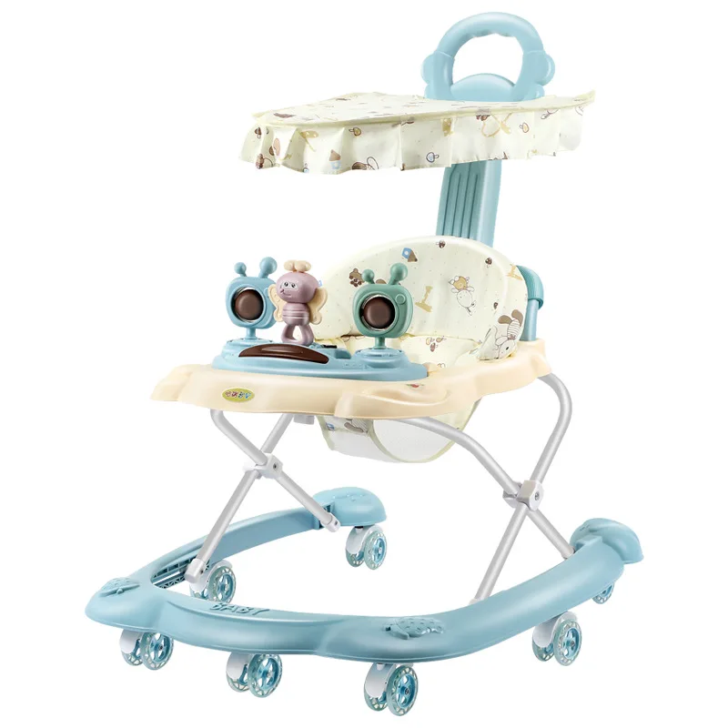 

Baby Walker With Play Toys Adjustable Height Push Walkers 6-18 Months Multi-functional Folding Music Walk Assistance