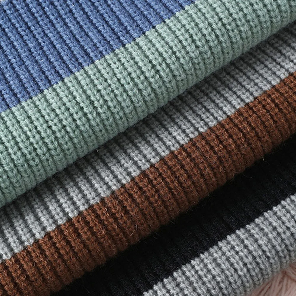 Мужской свитер в полоску Y2K синий вязаный пуловер оверсайз корейский