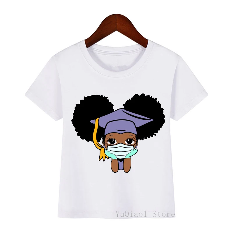 

Wearing Facial Mask Little Black Girls T-shirt Clothes Melanin Princess Kids DIY Custom Tshirt Children's T-shirts 3-13Y