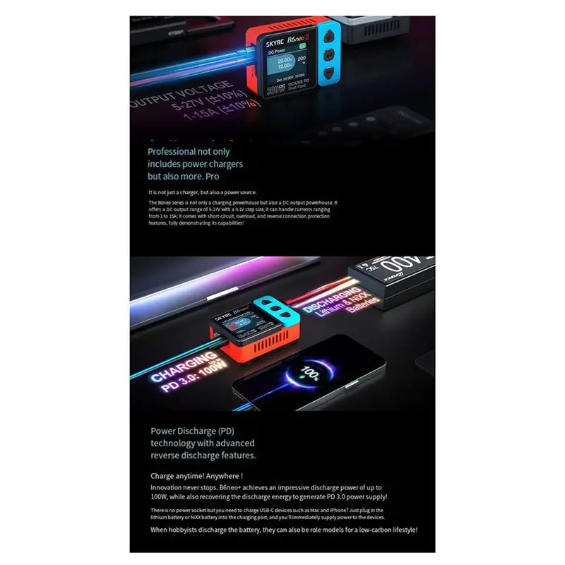 Фото SKYRC B6neo 2 Умное зарядное устройство DC 300W PD 80W для LiPo/LiFe/LiIon/LiHyV/NiMH/NiCd/Pb аккумуляторов с поддержкой A №4