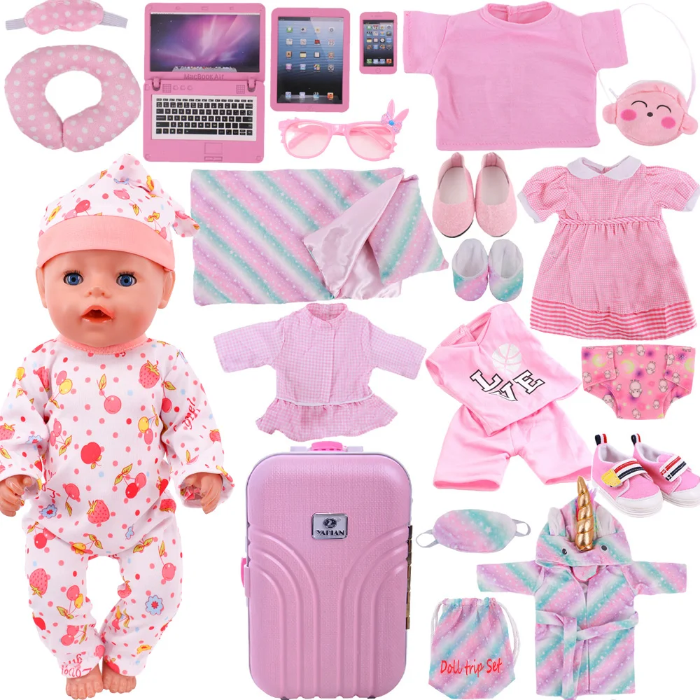 Розовая Одежда для куклы Пижама спальный мешок/обувь/чемодан 18-дюймовой