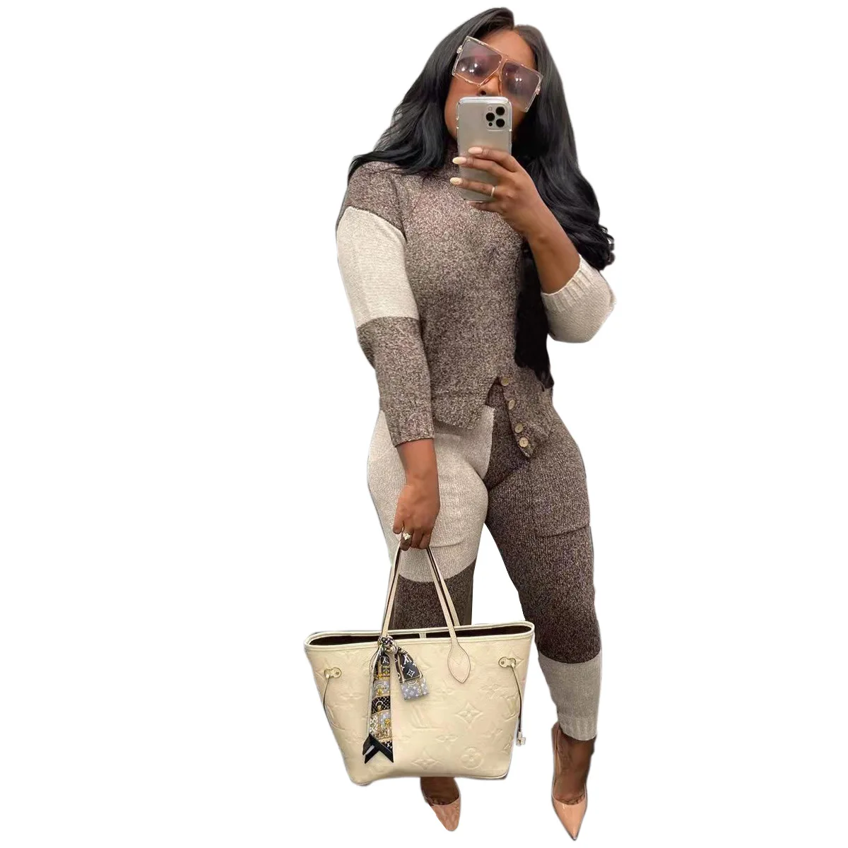 Женский комплект из двух предметов трикотажный свитер с длинным рукавом и ложным