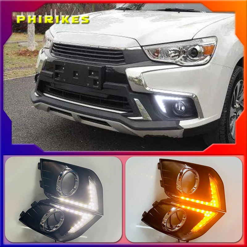 LED Daytime Running Lights For Mitsubishi Outlander Sport ASX RVR 2016 2017 2018 2019 DRL Fog lamp cover with yellow signal