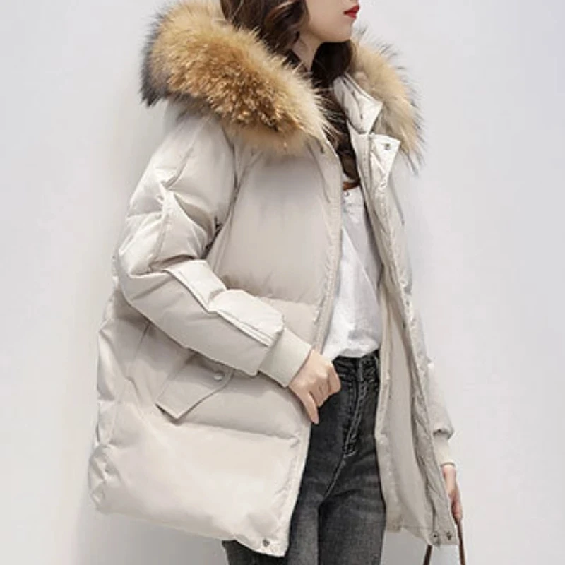 2023 Winter New Down Jacket Women's Hooded Parka Pure Color Casual Thicken Jacket Korean Fashion Long Sleeve Women's Jacket