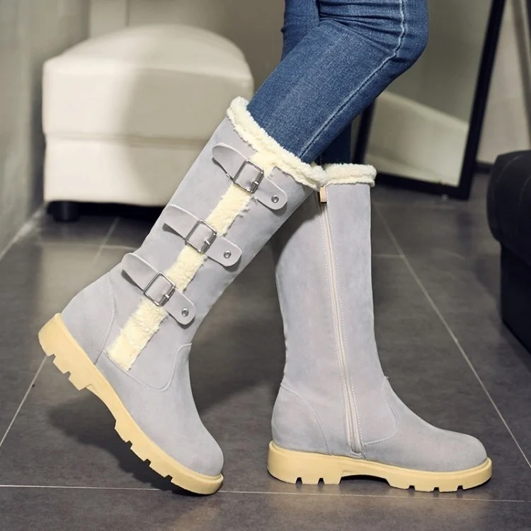 2022 Winter Ladies Boots Women Warm Plush Fur Snow Boots Suede Leather Shoes Low Heels Botas Mujer Invierno Female Footwear