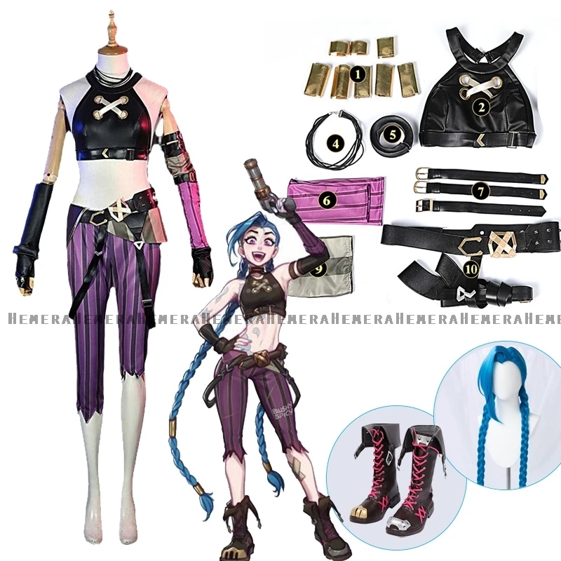 LoL Arcane аниме Jinx наряд косплей костюм парик Pow-pow Powder Хэллоуин праздничная одежда