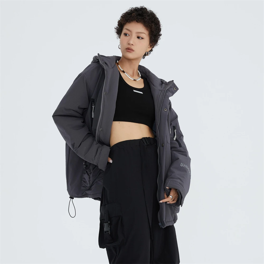 New Women Winter Hooded Coats Thick Warm Clothes Street Multiple Pockets Unique Outwear Hip Hop Couples Fashion Cotton Jackets