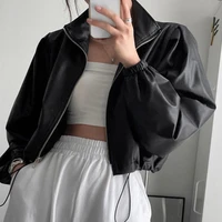 solid punk jackets pu leather cropped coat zipper loose grunge fashion casual outerwear vintage women autumn tops cute cool