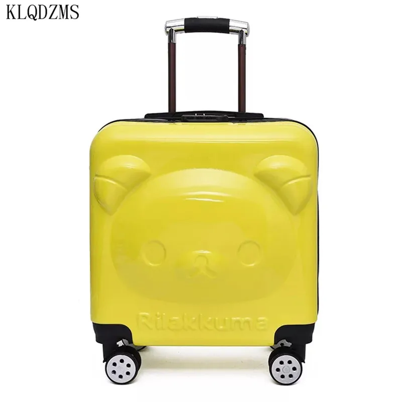 KLQDZMS High-quality Cute Cartoon Bear 20-inch ABS + PC Rolling Luggage for Children with Wheels Portable Trolley Suitcase