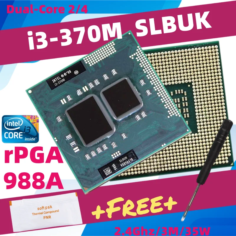 Процессор Core i3 370M SLBUK для ноутбука двухъядерный процессор G1 PGA988 HM55 HM57 QM57 |