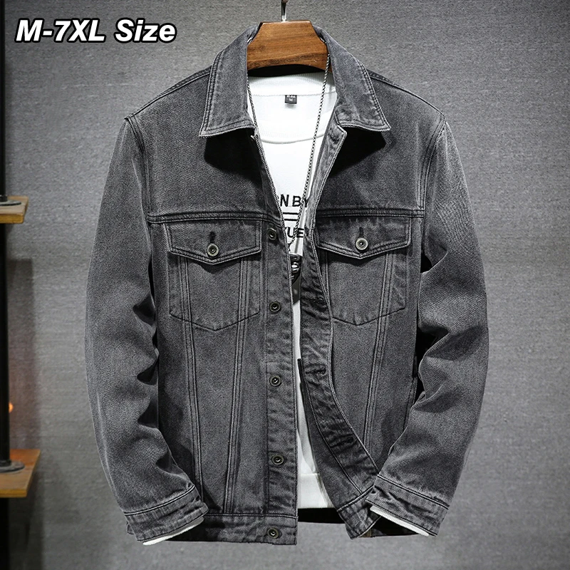 

Fashion Men's Denim Jacket 2022 Spring Autumn Casual Vintage Washed Coat Streetwear Loose Plus Size Brand Male Clothing 6XL 7XL