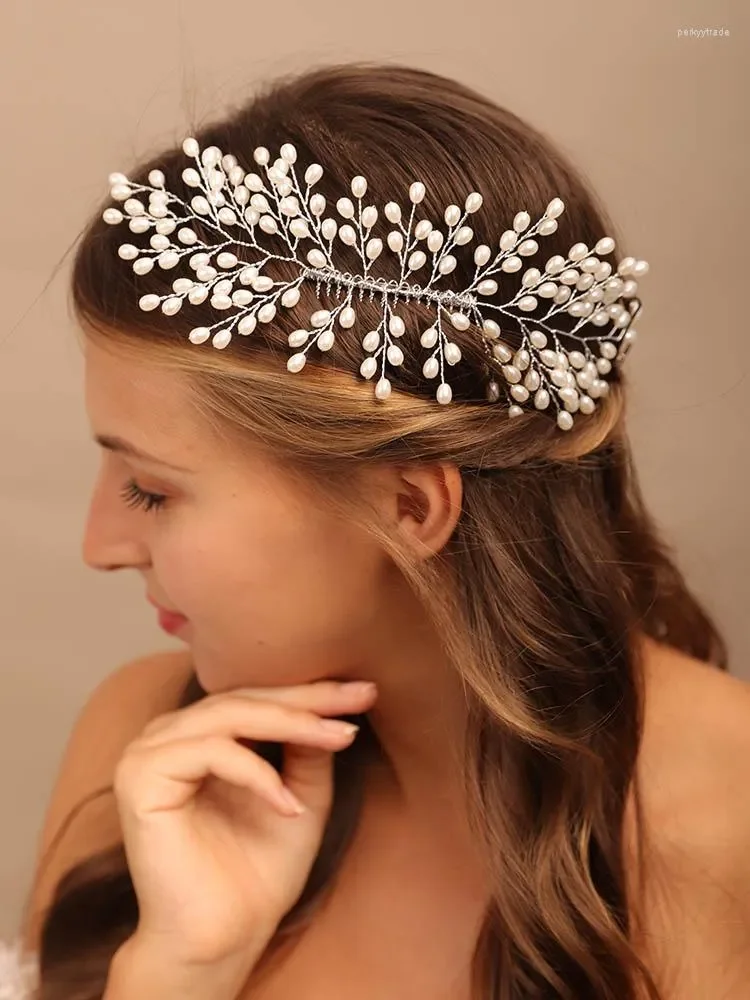 

Headpieces Pearl Brides Hair Comb Bridal Headwear Wedding Accessories Fashion Jewelry Bridesmaid Tiara Handmade Headpiece