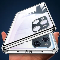 360 double sided magnetic adsorption phone case for oppo find x3 neo x3 lite x3 pro glass cover camera lens protector film shell