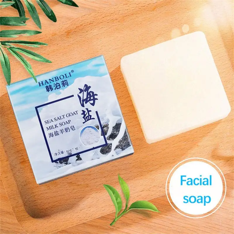 

Natural Sea Salt Soap Cleaner Moisturizing Goat Milk Soap Face Care Wash Basis Soap Removal Pimple Pore Acne Treatment TSLM1