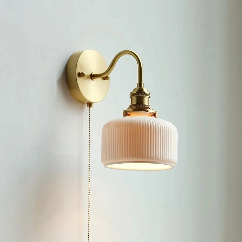 

Ceramic Nordic Modern Wall Lamp Beside Pull China Switch Bathroom Mirror Stair Light Copper LED Wall Sconce Luminaria