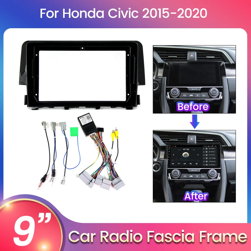 

9-дюймовый хост-блок 2Din автомобильный радиоприемник Farme для HONDA Civic 2015 2016-2020 с 16-контактным кабелем CANBUS приборная панель