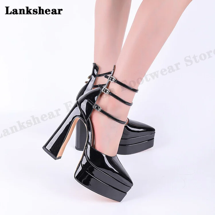 Belt Buckle Hollow Platform Super High Heel Sandals Four Seasons Single Shoes Ladies Slingback Sandals Sexy Party Shoes