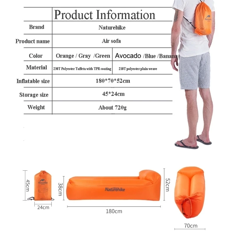 Naturehike Оригинальный надувной диван-кровать Пляжный шезлонг Кемпинговый спальный
