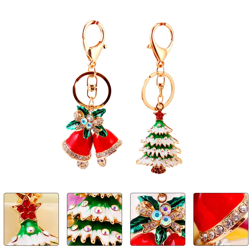 

Christmas Keychain Xmas Keyring Party Holiday Tree Pendant Bell Bag Ornaments Decorative Hanging Gifts Favors Key Rhinestones