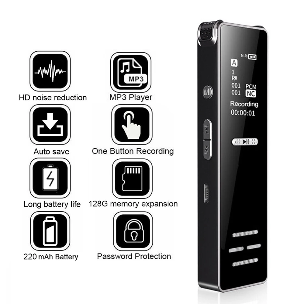 Voice Activated Professional Dictaphone Long Distance Noise Reduction Wav Audio Recording Mp3 Player