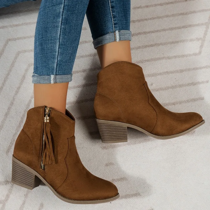 

Ladies Shoes on Sale 2023 New Fringe Women's Boots Fashion Side Zipp Modern Boots Women Hot Sale Round Toe Ankle Boots Zapatos