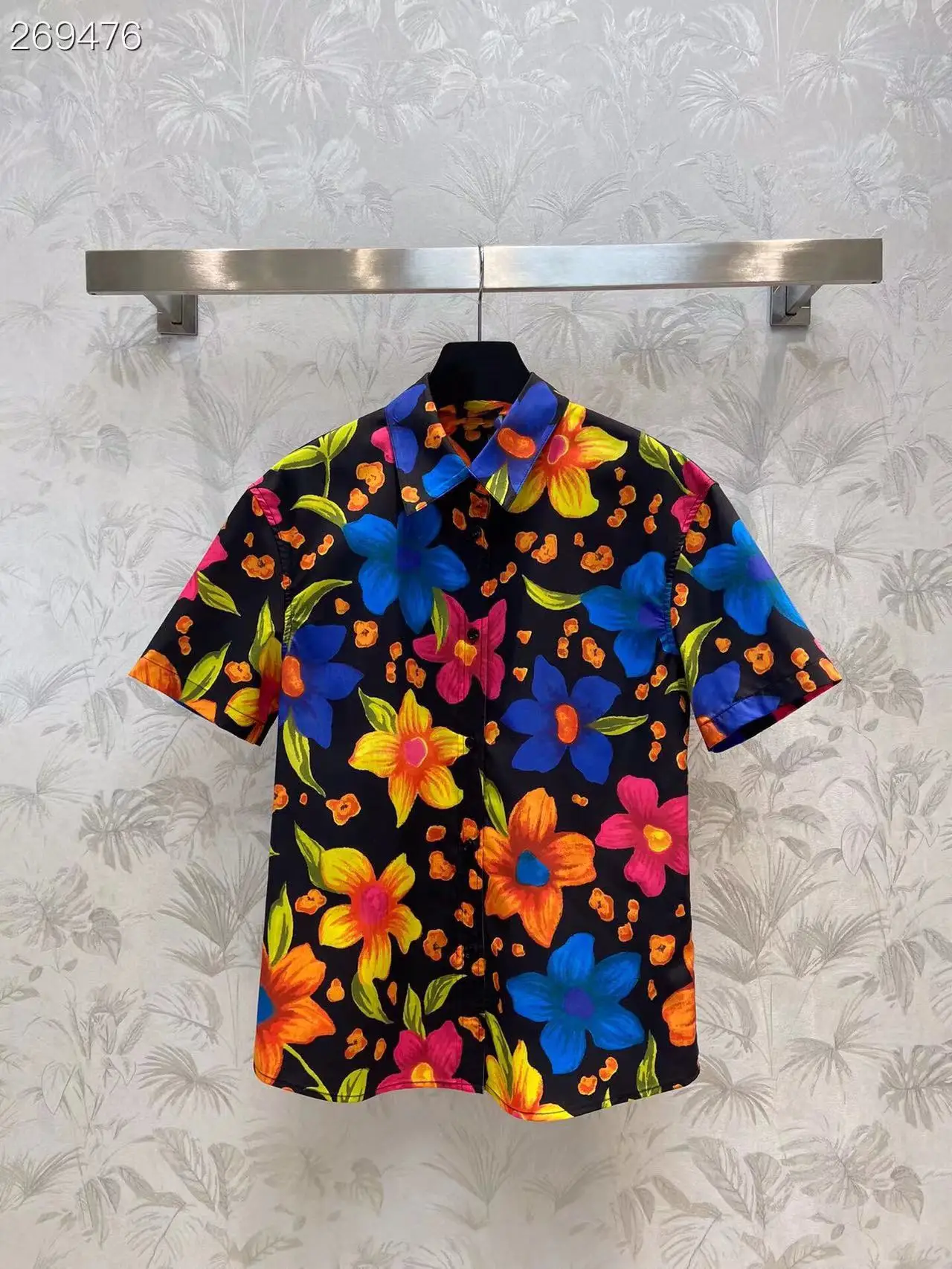 

Fashion Luxury Blouse 2022 Summer New Design Women Runway Flowers Print High Quality Single Breasted Shirt