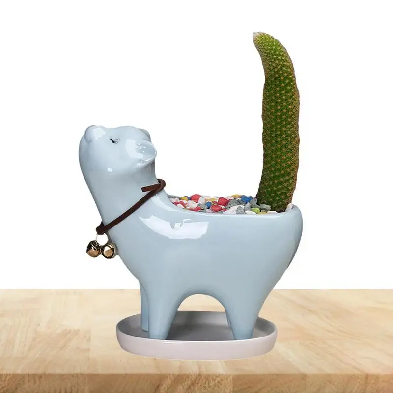 Симпатичный цветочный горшок с кошачьим хвостом, Мультяшные животные, керамическая ваза, индивидуальный кактус, суккулент, настольный садовый декор