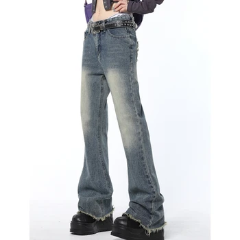 Vintage Blue Women Jeans Stars American Fashion Streetwear Style Wide Leg Jean Female Denim Trouser Straight Baggy Denim Pants 2