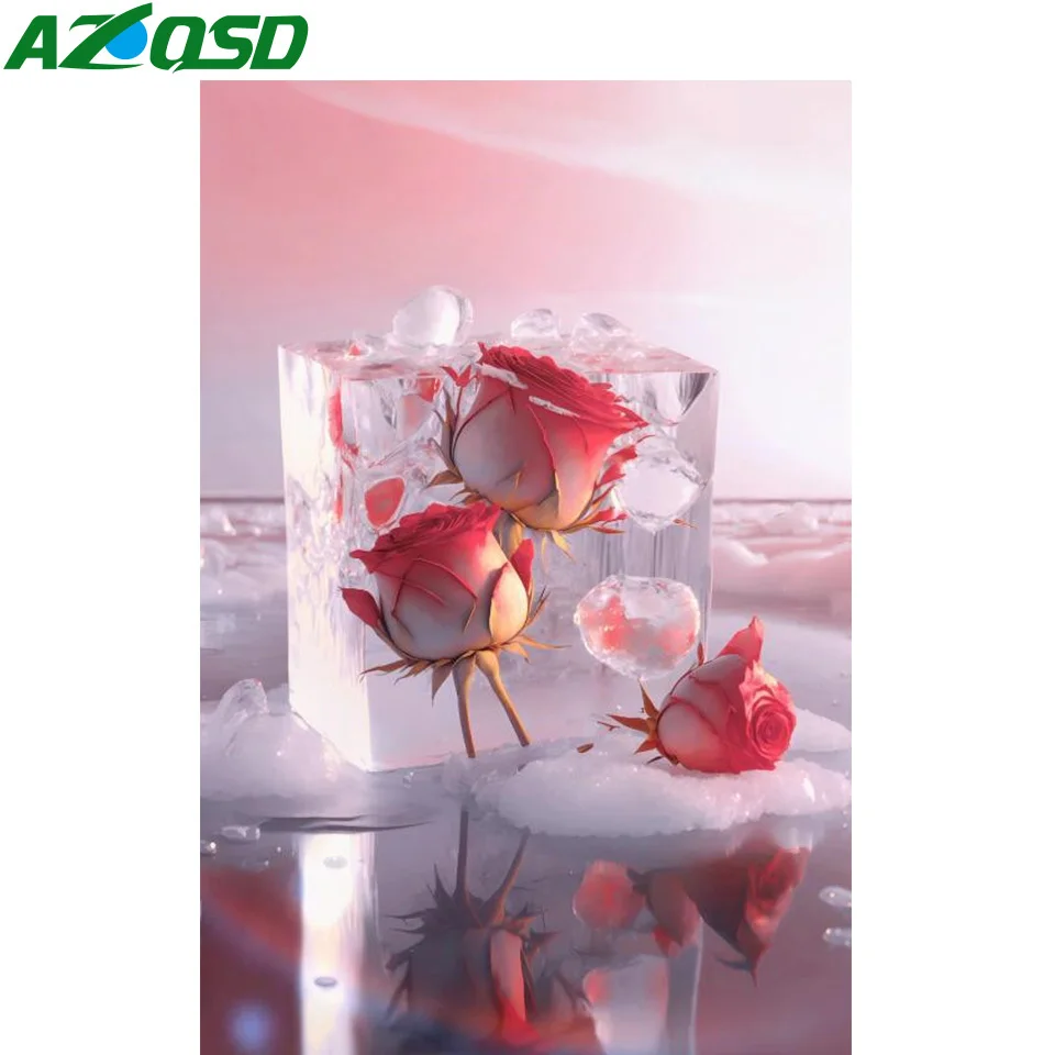 

AZQSD 5d Diamond Embroidery Full New Rose Flower Winter Painting Novelty 2023 Ice Handmade Home Decor Gift Needlework