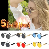 classic gthic steampunk sunglasses double spring leg glasses mens brand designer round punk eyewear women uv400 protection