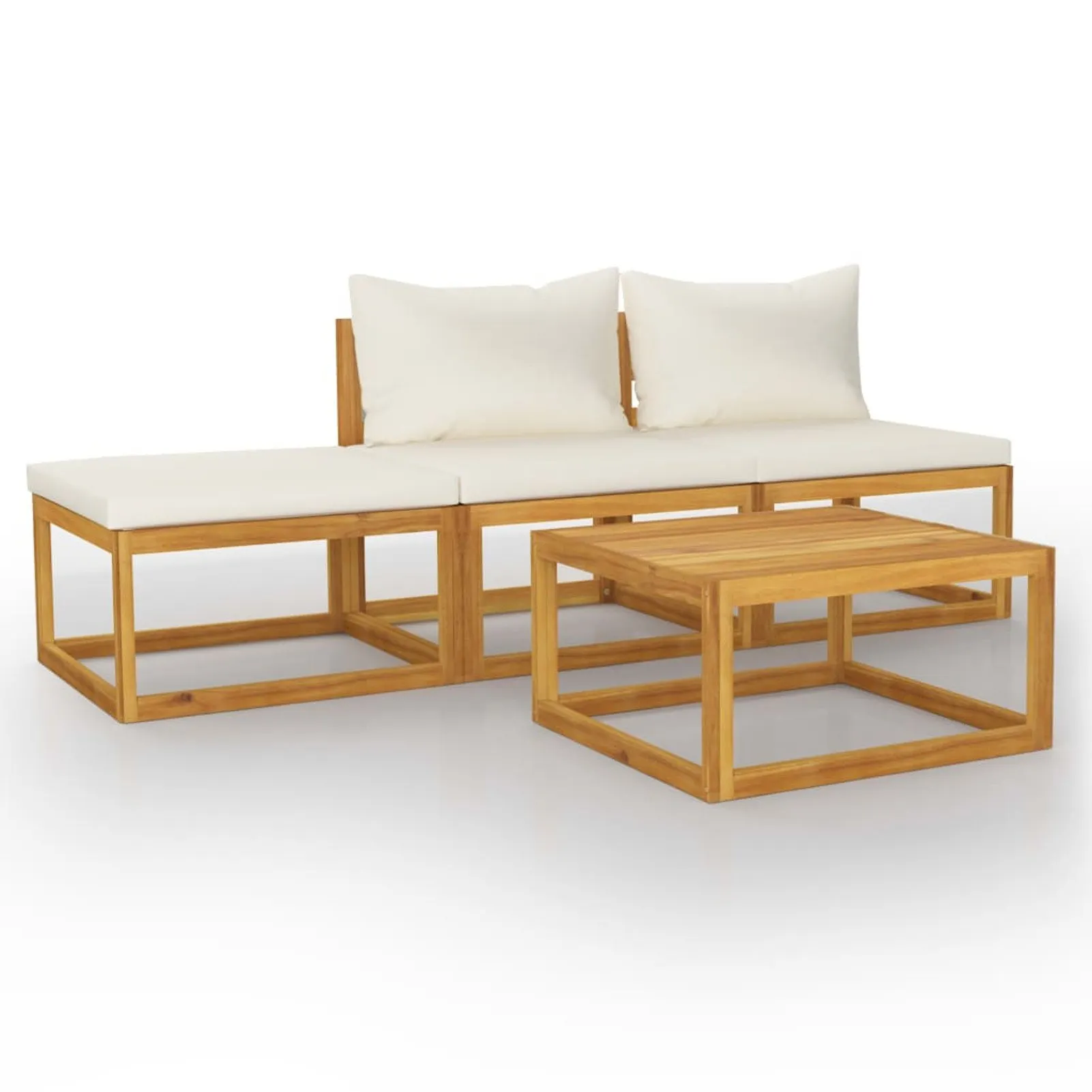 

4 Piece Garden Lounge Set with Cushion Cream Solid Acacia Wood