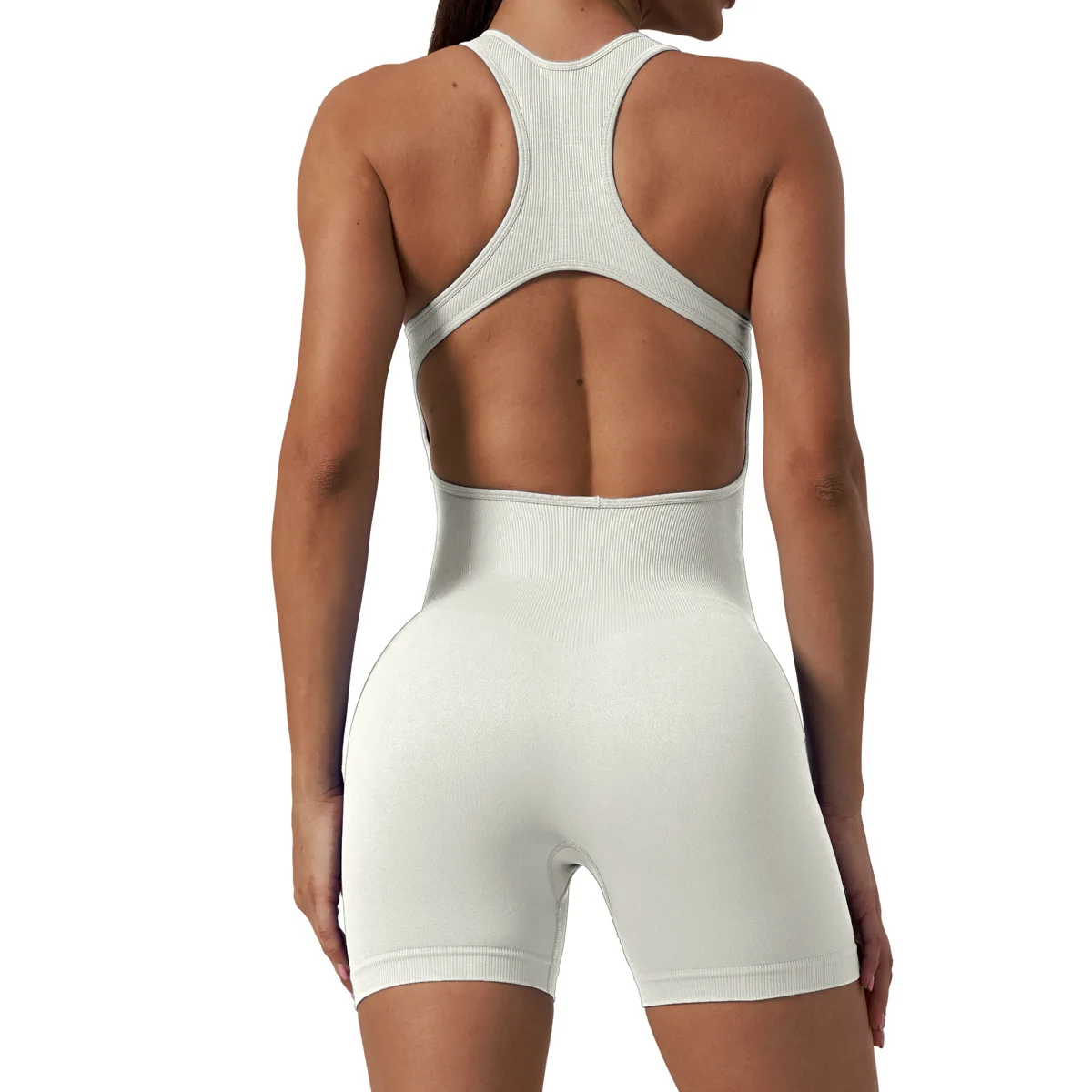 2023 New Yoga Jumpsuit Seamless Ribbed Sleeveless Shorts Sexy Cutout Backless Top Women Playsuit Gym Wear Summer Workout Clothes