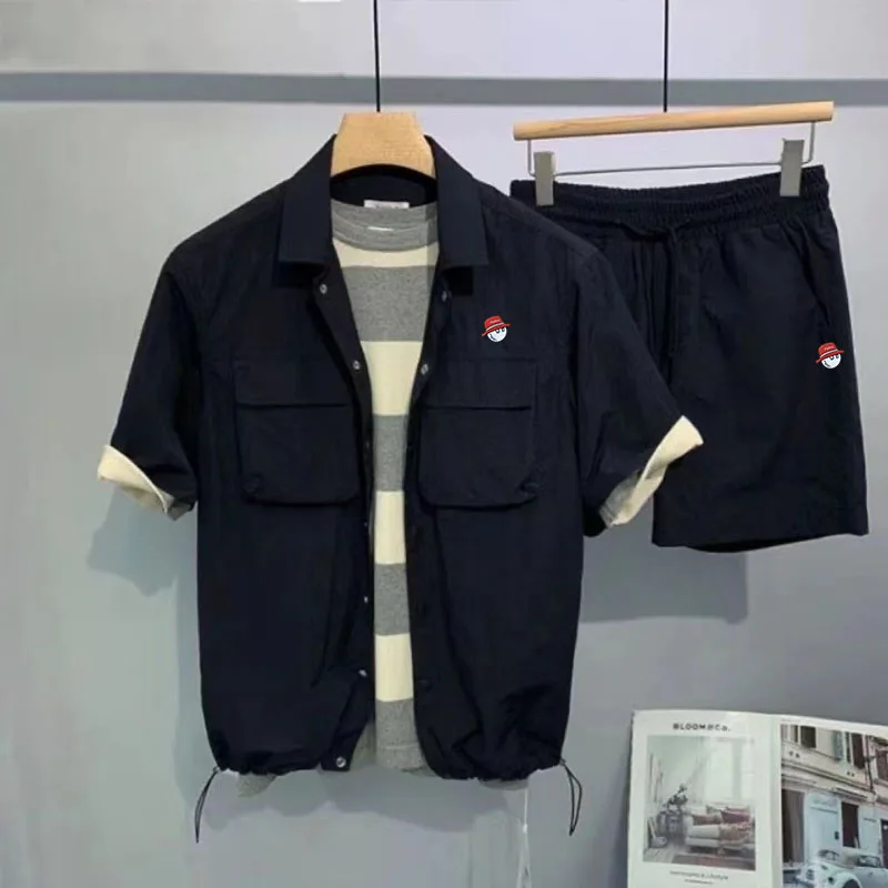 

2023 Golf Wear Men 2-piece set Summer horse Golf Wear Golf Suit Malbon Golf T-shirt Golf Shorts Suit Hooded Men Golf Wear