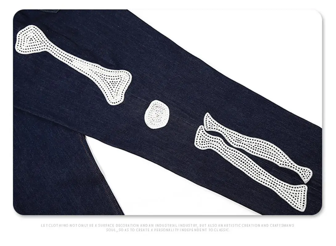 Men's autumn and winter new fashion brand street retro washed dark blue jeans bone embroidery pants straight trousers