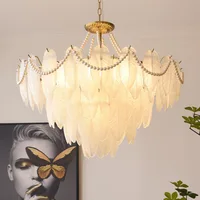 Light luxury Italian glass ceiling lamp modern minimalist crystal chandelier creative hall French creative pearl feather lamp