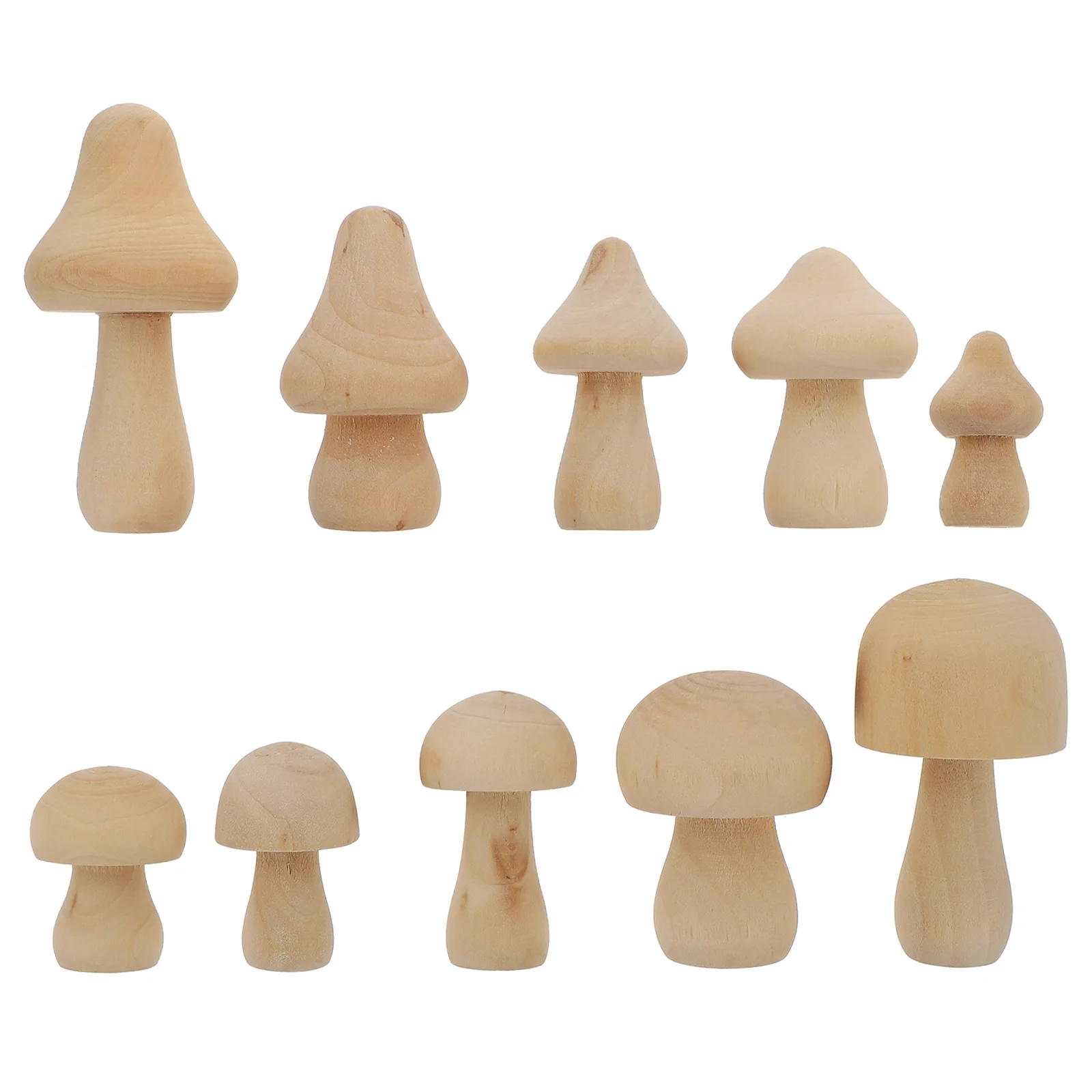 

10 Pcs Decoration Mushroom Unfinished Peg Dolls Craft Toys Mini Figurines Wooden Ornaments Head Unpainted Mushrooms