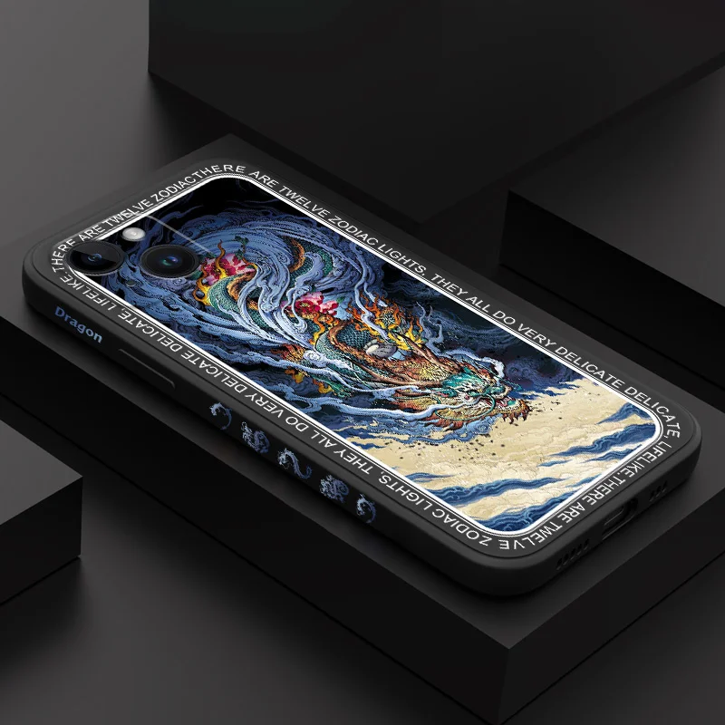 

Flower Dragon Phone Case For iPhone 14 13 12 11 Plus Pro Max Mini X XR XS SE2020 8 7 6 6S Plus Liquid Silicone Cover