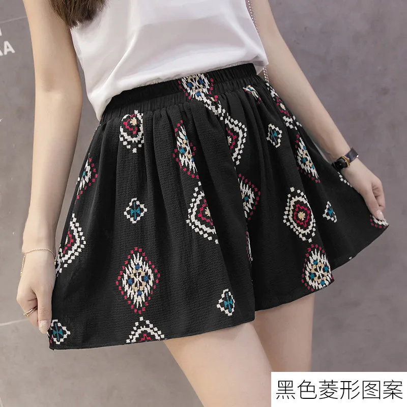 Spring Summer Shorts For Women Chiffon Floral Wide Leg Shorts Loose Print High Waist Female Casual  Shorts Skirt